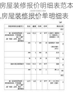 房屋装修报价明细表范本,房屋装修报价单明细表