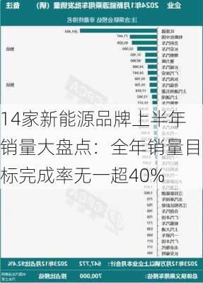 14家新能源品牌上半年销量大盘点：全年销量目标完成率无一超40%