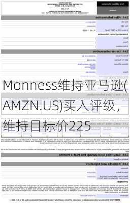 Monness维持亚马逊(AMZN.US)买入评级，维持目标价225
