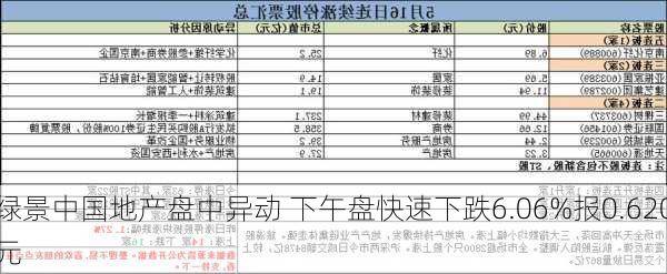 绿景中国地产盘中异动 下午盘快速下跌6.06%报0.620
元