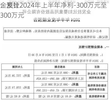 金发拉
：预计2024年上半年净利-300万元至300万元