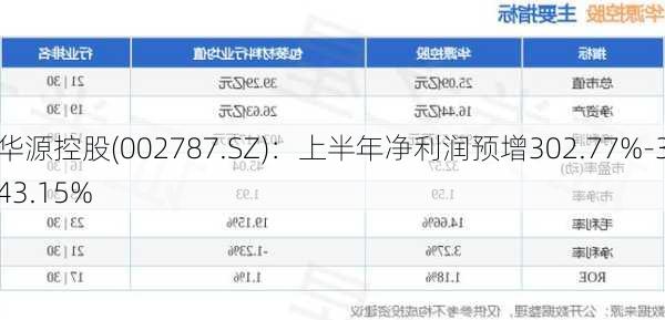 华源控股(002787.SZ)：上半年净利润预增302.77%-343.15%