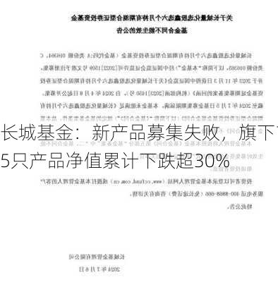 长城基金：新产品募集失败，旗下15只产品净值累计下跌超30%