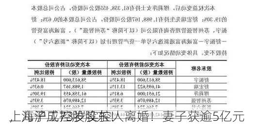 上海沪工73岁实控人离婚！妻子获逾5亿元
，儿子成控股股东！