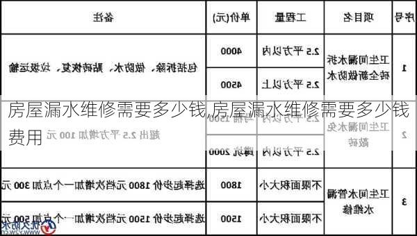 房屋漏水维修需要多少钱,房屋漏水维修需要多少钱费用