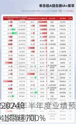 1486家A股
发布2024年半年度业绩预告 24家净利同
预增上限超700%