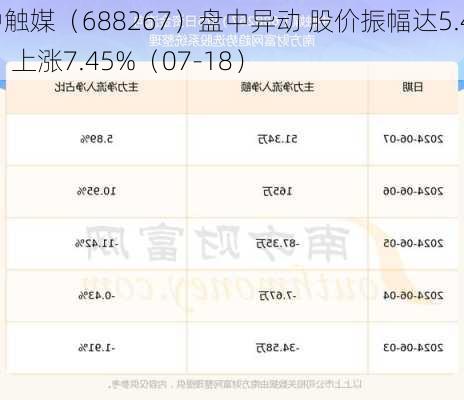 中触媒（688267）盘中异动 股价振幅达5.45%  上涨7.45%（07-18）