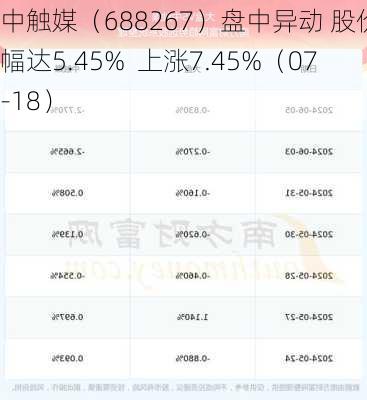 中触媒（688267）盘中异动 股价振幅达5.45%  上涨7.45%（07-18）