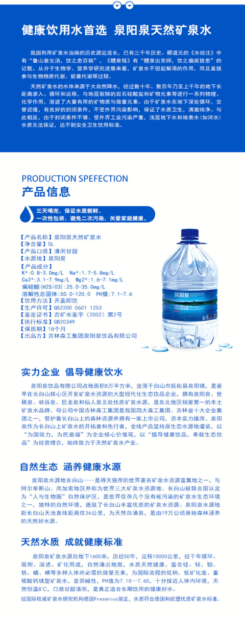 泉阳泉：
矿泉水产品
含量低于国家规定的“定量限”