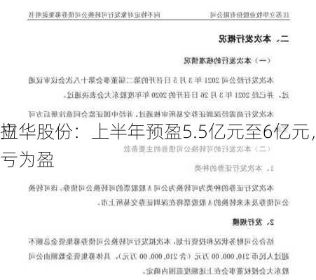 立华股份：上半年预盈5.5亿元至6亿元，同
扭亏为盈