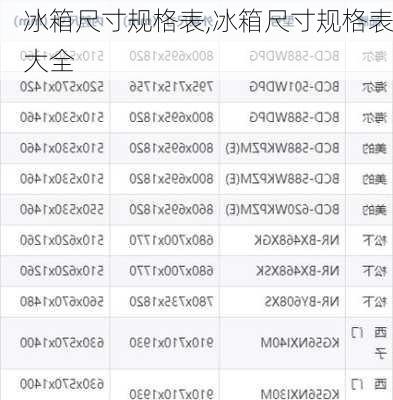 冰箱尺寸规格表,冰箱尺寸规格表大全