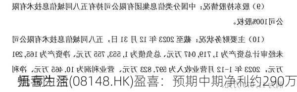 悟喜生活(08148.HK)盈喜：预期中期净利约290万
元 同
扭亏为盈