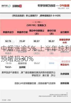 中烟涨逾5% 上半年纯利预增超30%