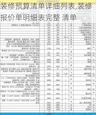 装修预算清单详细列表,装修报价单明细表完整 清单