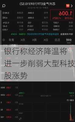 
银行称经济降温将进一步削弱大型科技股涨势