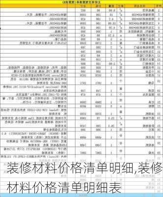 装修材料价格清单明细,装修材料价格清单明细表