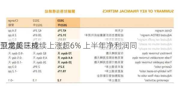 卫龙美味持续上涨超6% 上半年净利润同
预增超三成