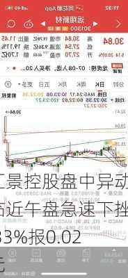 汇景控股盘中异动 临近午盘急速下挫8.33%报0.022
元