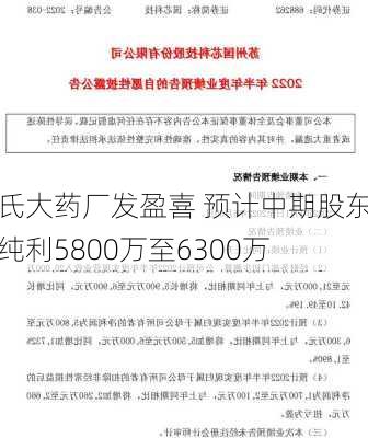 李氏大药厂发盈喜 预计中期股东应占纯利5800万至6300万
元