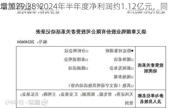 章源钨业：2024年半年度净利润约1.12亿元，同
增加29.38%