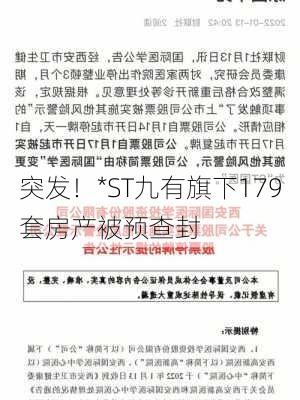 突发！*ST九有旗下179套房产被预查封