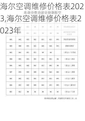 海尔空调维修价格表2023,海尔空调维修价格表2023年