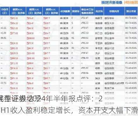 民生证券给予
推荐评级 2024年半年报点评：24H1收入盈利稳定增长，资本开支大幅下滑