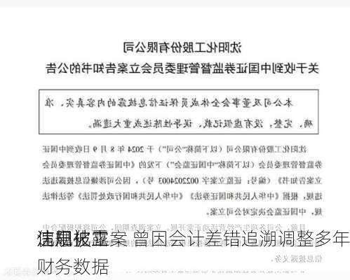 沈阳化工
信息披露
违规被立案 曾因会计差错追溯调整多年财务数据