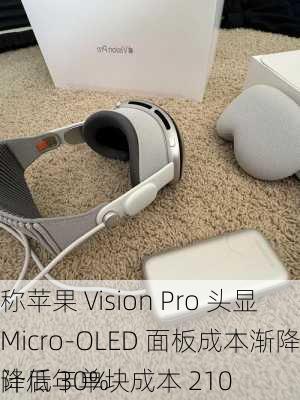 
称苹果 Vision Pro 头显 Micro-OLED 面板成本渐降，预计后年单块成本 210 
降低 30%