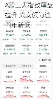 A股三大指数尾盘拉升 成交额为逾四年新低
