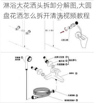 淋浴大花洒头拆卸分解图,大圆盘花洒怎么拆开清洗视频教程