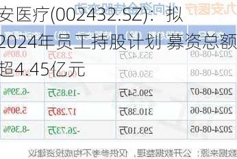 九安医疗(002432.SZ)：拟推2024年员工持股计划 募资总额不超4.45亿元