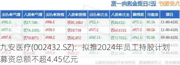 九安医疗(002432.SZ)：拟推2024年员工持股计划 募资总额不超4.45亿元