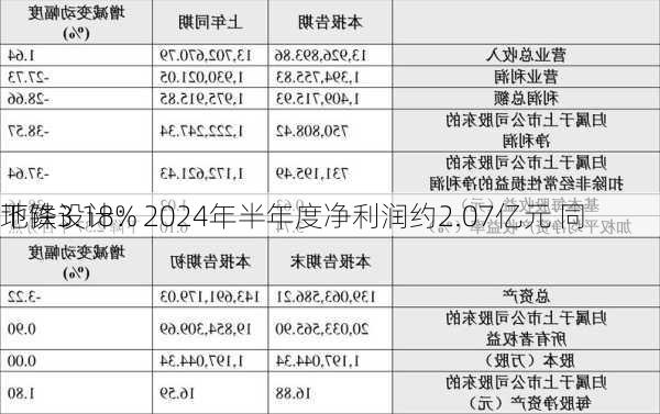 地铁设计：2024年半年度净利润约2.07亿元 同
下降3.18%