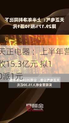 天正电器 ：上半年营收15.3亿元 拟10派1元