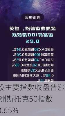 欧股主要指数收盘普涨 欧洲斯托克50指数涨0.65%