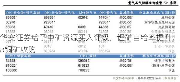 华安证券给予中矿资源买入评级，锂矿自给率提升，完成Kitum
a铜矿收购