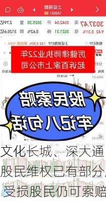 文化长城、深大通、
文化股民维权已有部分胜诉判决 受损股民仍可索赔