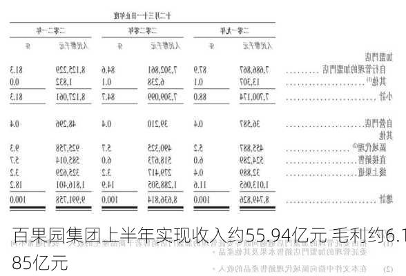 百果园集团上半年实现收入约55.94亿元 毛利约6.185亿元