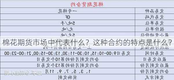 棉花期货市场中代表什么？这种合约的特点是什么？