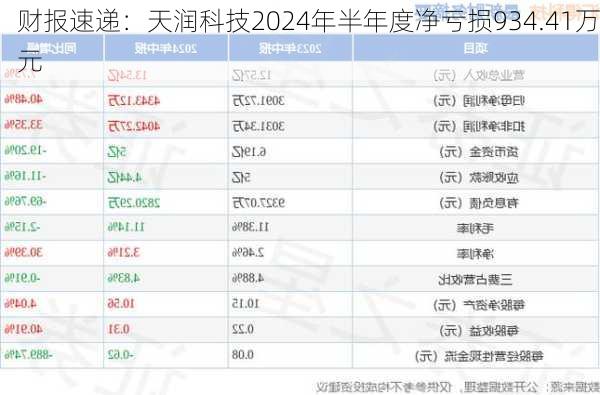 财报速递：天润科技2024年半年度净亏损934.41万元