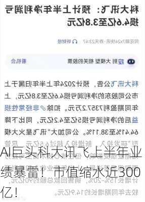 AI巨头科大讯飞上半年业绩暴雷！市值缩水近300亿！