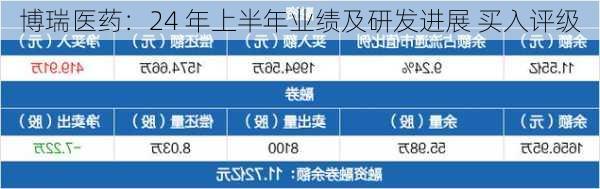 博瑞医药：24 年上半年业绩及研发进展 买入评级