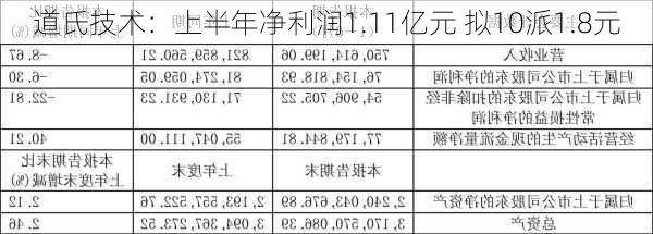 道氏技术：上半年净利润1.11亿元 拟10派1.8元