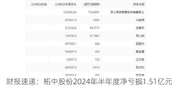 财报速递：柘中股份2024年半年度净亏损1.51亿元