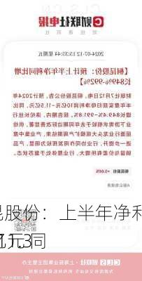 桐昆股份：上半年净利10.65亿元 同
增911.35%