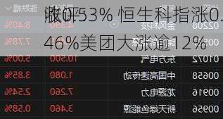 收评：
涨0.53% 恒生科指涨0.46%美团大涨逾12%