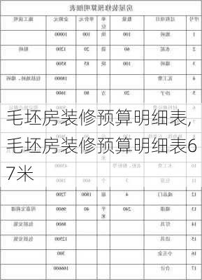 毛坯房装修预算明细表,毛坯房装修预算明细表67米