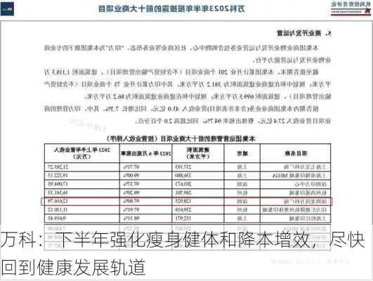 万科：下半年强化瘦身健体和降本增效，尽快回到健康发展轨道