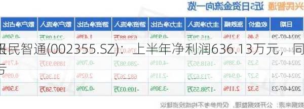 兴民智通(002355.SZ)：上半年净利润636.13万元，同
扭亏